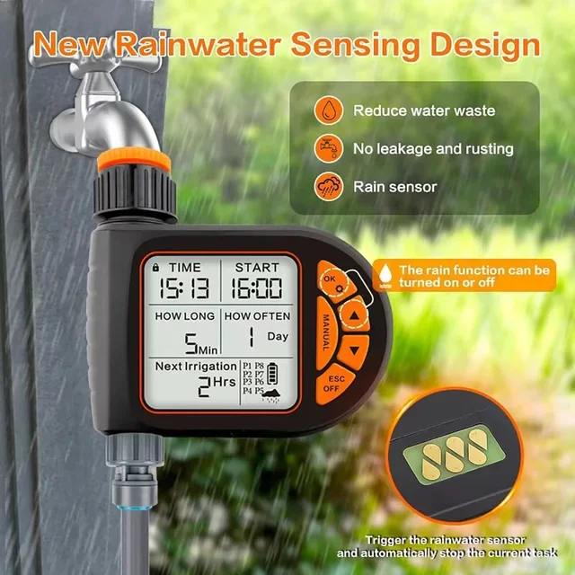 Smart Garden Timer Irrigation Set IPX5 Waterproof LCD Automatic Watering Controller Set With Rain Sensor for Farms 2