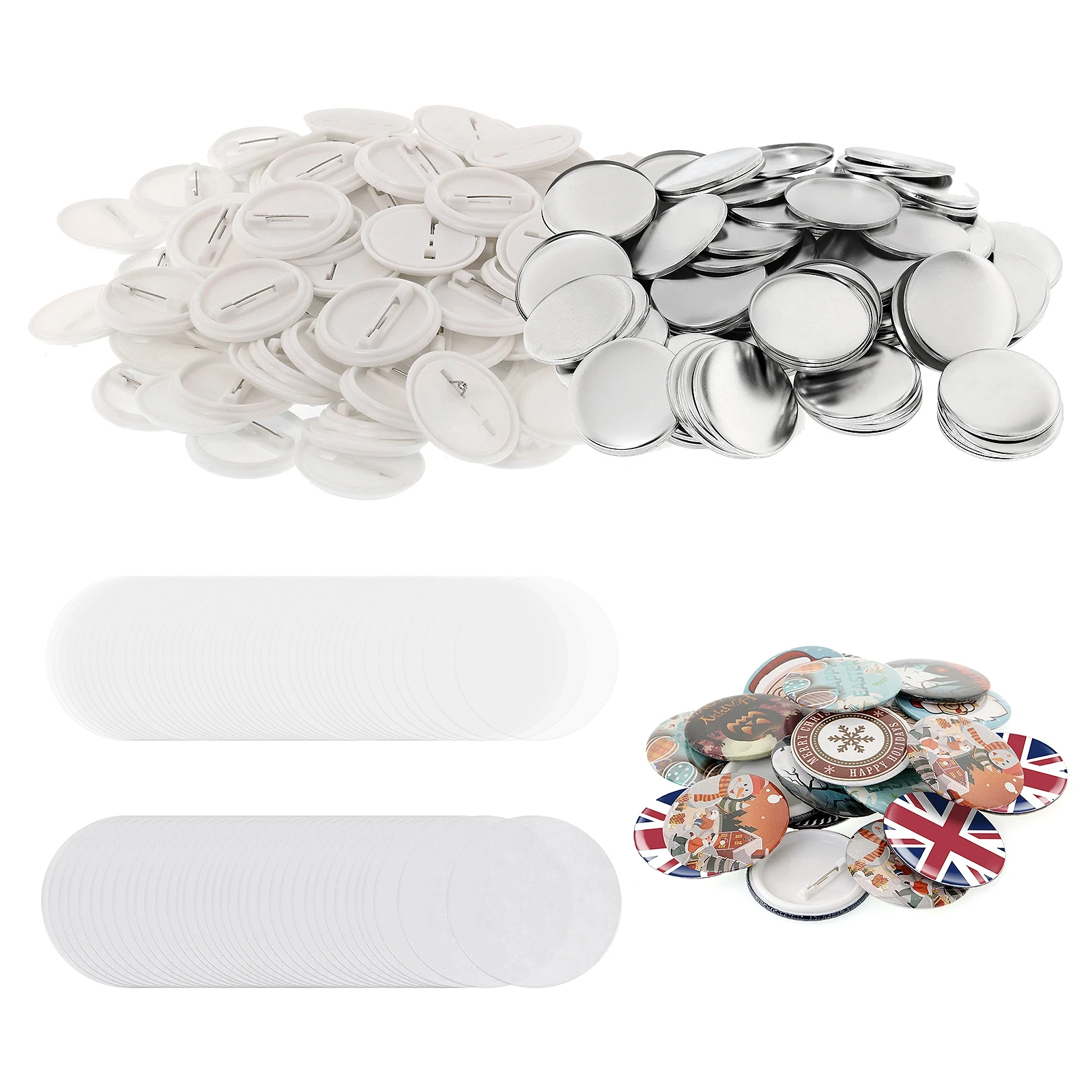 200 Sets Blank Pin Back Button Parts for Button Maker Machine 25mm 32mm 37mm 44mm Round Badge Making Supplies with Metal Cover badge parts button making supplies