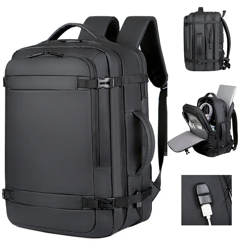 

40L Expandable USB Travel Backpack Laptop Flight Approved Carry on Bags Airplanes Water Resistant Durable 17 inch backpack Men