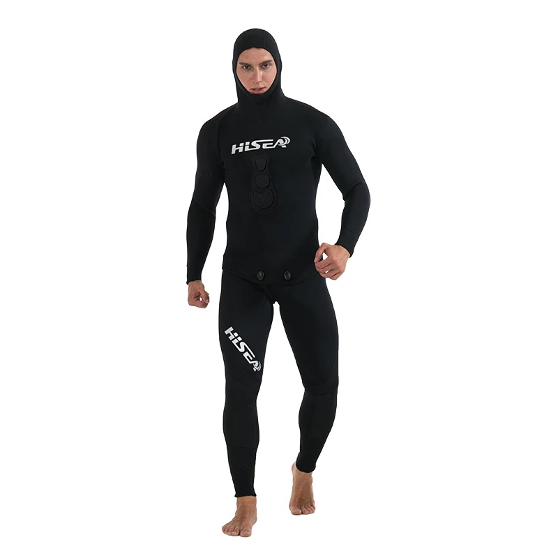 

hisea neoprene fishing suit wetsuit 5mm free diving outdoor camouflage hooded split fishing anti-UV jellyfish UPF50 CR cotton