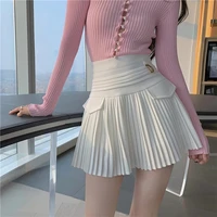 Zwarte Geplooide Rokken Vrouwen Hoge Taille Mini Rok Metalen Letter D Ontwerp A-lijn Clubwear Koreaanse Sexy Streetwear Tonen Ca - Image 4