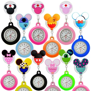 Retractable Lovely Cartoon Pattern Nurse Doctor Pocket Hang Clips Watches Colourful Hospital Medical Women Mens Badge Reel Clock