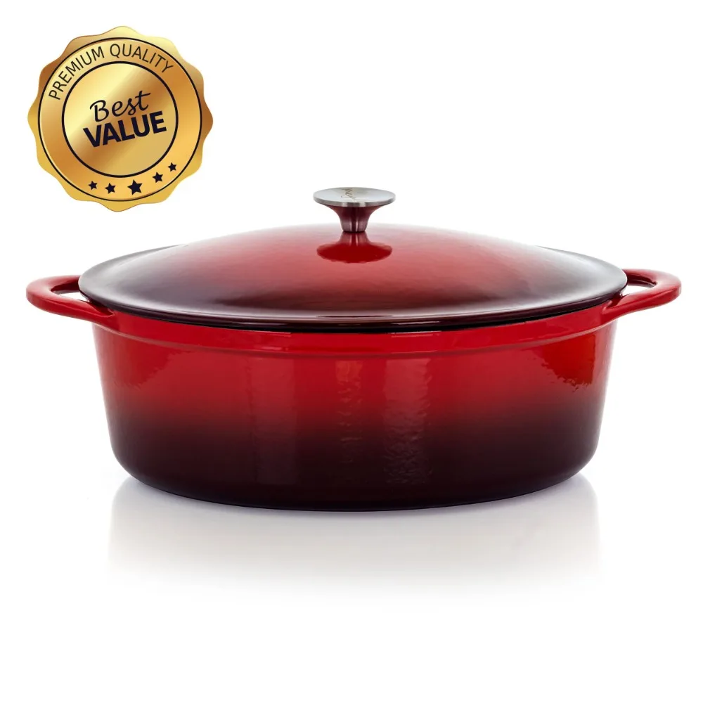 

7 Quarts Oval Enameled Cast Iron Casserole in Red