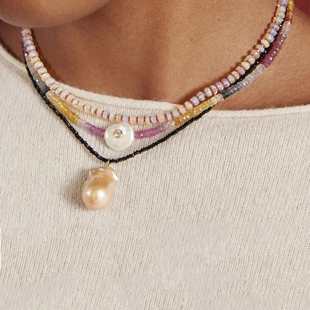 

Natural Freshwater Pollock Pearls Necklace for Women'S Jewelry Three Asymmetric Pendant Handmade Necklace for Mom and girl Gift