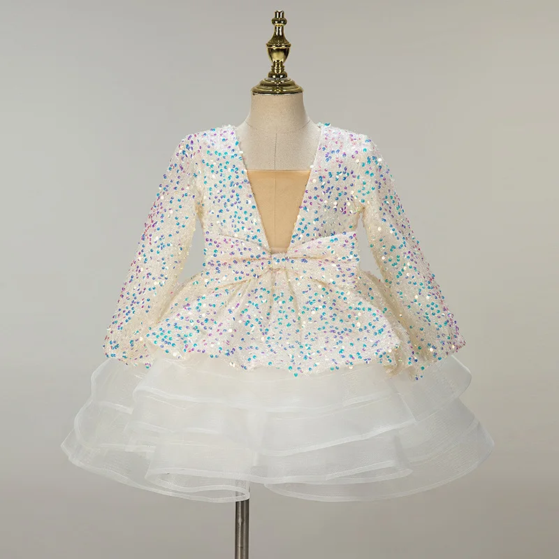 

Платье AliExpress с розовыми блестками и перекрестными краями для девочек, пушистое платье из пряжи, детское платье с длинным рукавом для одного года, платье принцессы