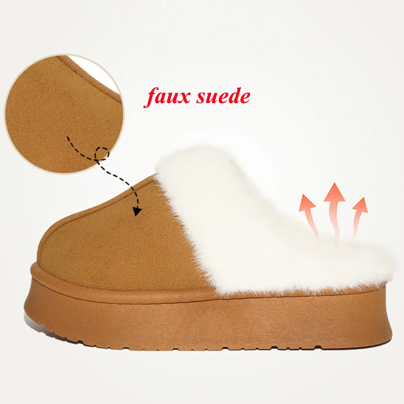 Warm Thicken Plush Winter Slippers Women Outdoor Thick Sole Non Slip Cotton Slides Woman Plus Size 45 Plush Snow Boots Female