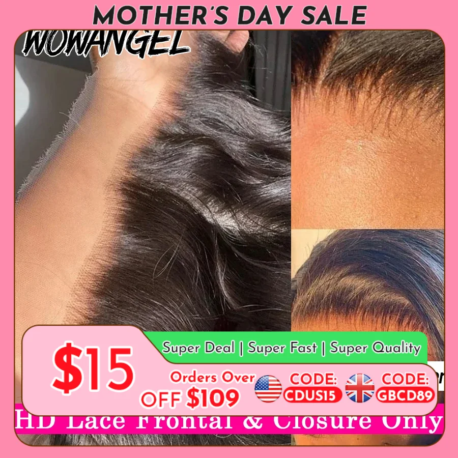 Wow Angel 13x4 13x6 HD Lace Frontal Only Melt Skins Brazilian Straight Human Hair 5x5 6x6 HD Lace Closure Pre Plucked Free Part