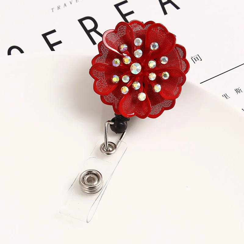 Luxury Retractable Badge Reel Name Card Holder with Alligator Clip Bling Rhinestone  Glitter Rose Flower Keychain for Nurse - AliExpress