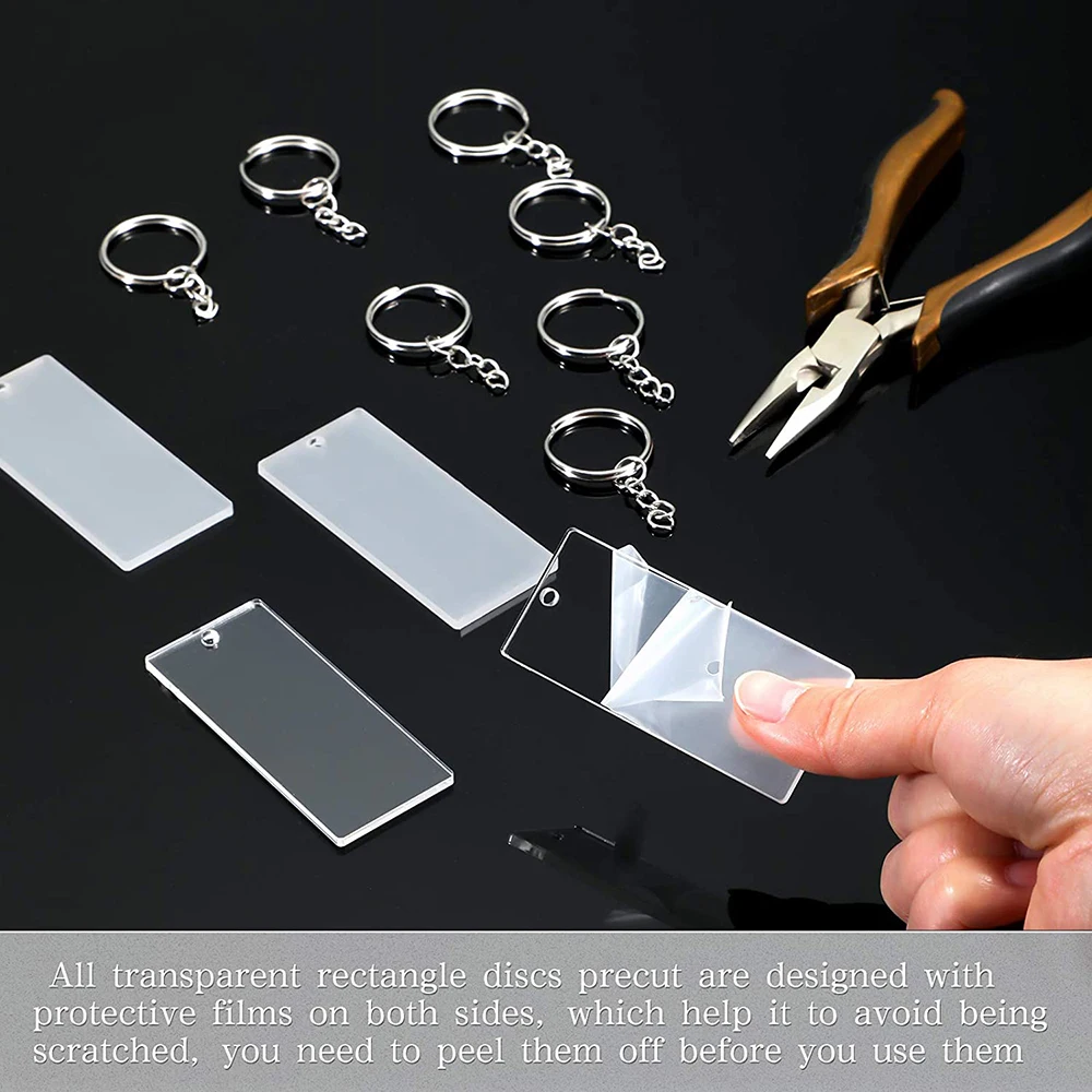 Transparent Acrylic KeyChain Blank Charms Key Chains Jump Ring 90Pcs for DIY Craft Ornament Engrave Painting