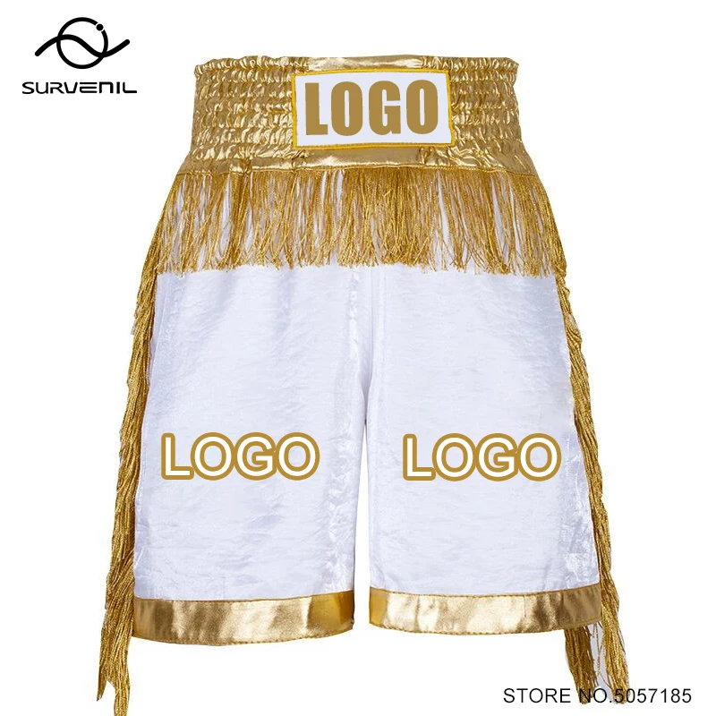 MMA Shorts Personalized Boxing Shorts Men Womens Kids Tassels Satin Muay Thai Fight Pants MMA Combat Kickboxing Training Trunks