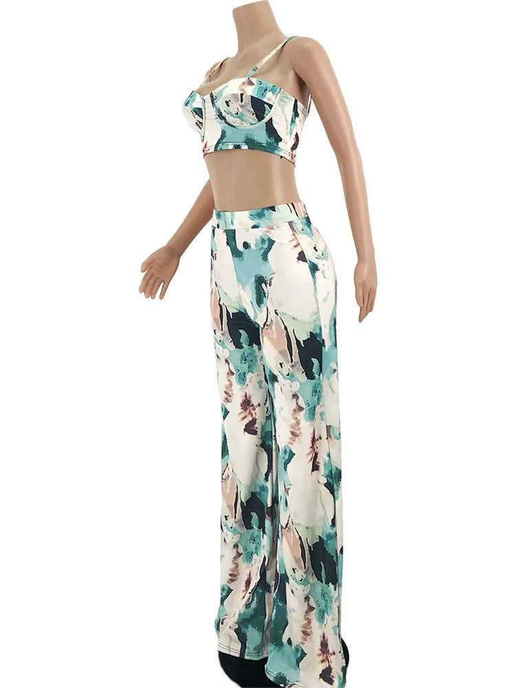 Wmstar Women 2 Piece Set Summer Holiday Sleeveless Bra and High Waist Pants Sets Trouser Casual Suit Wholesale Dropshipping 2024