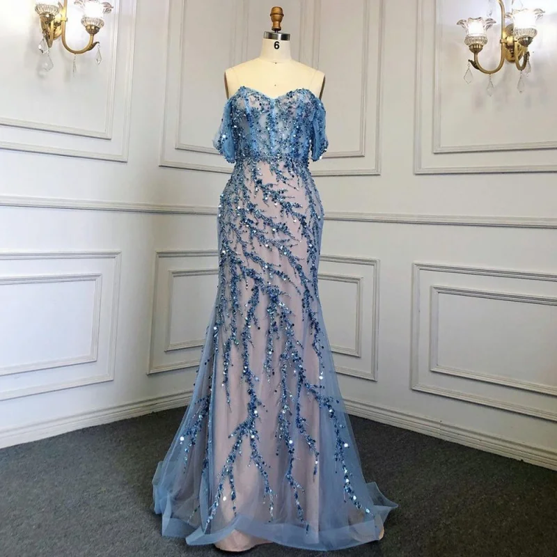 

Женское вечернее платье с открытыми плечами, голубое элегантное платье из искусственной кожи с сердечком и воротником-стойкой по индивидуальному заказу