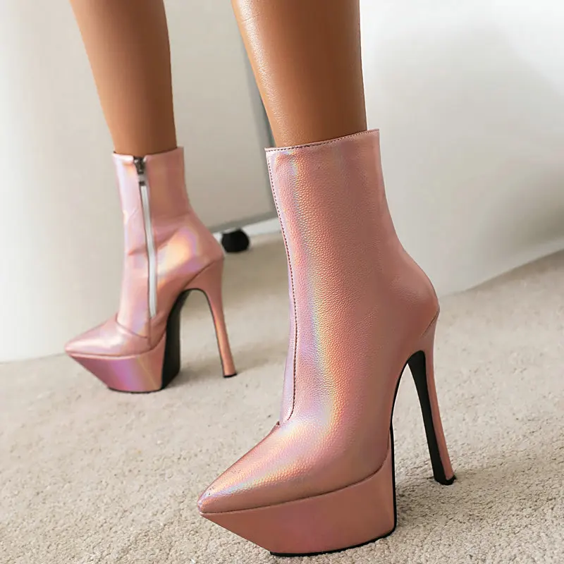 

2023 New Ladies Slim Mid Calf Boots Spring Autumn Fashion Platform Women's Shoes Female Nightclub Sexy Stiletto Short Boots