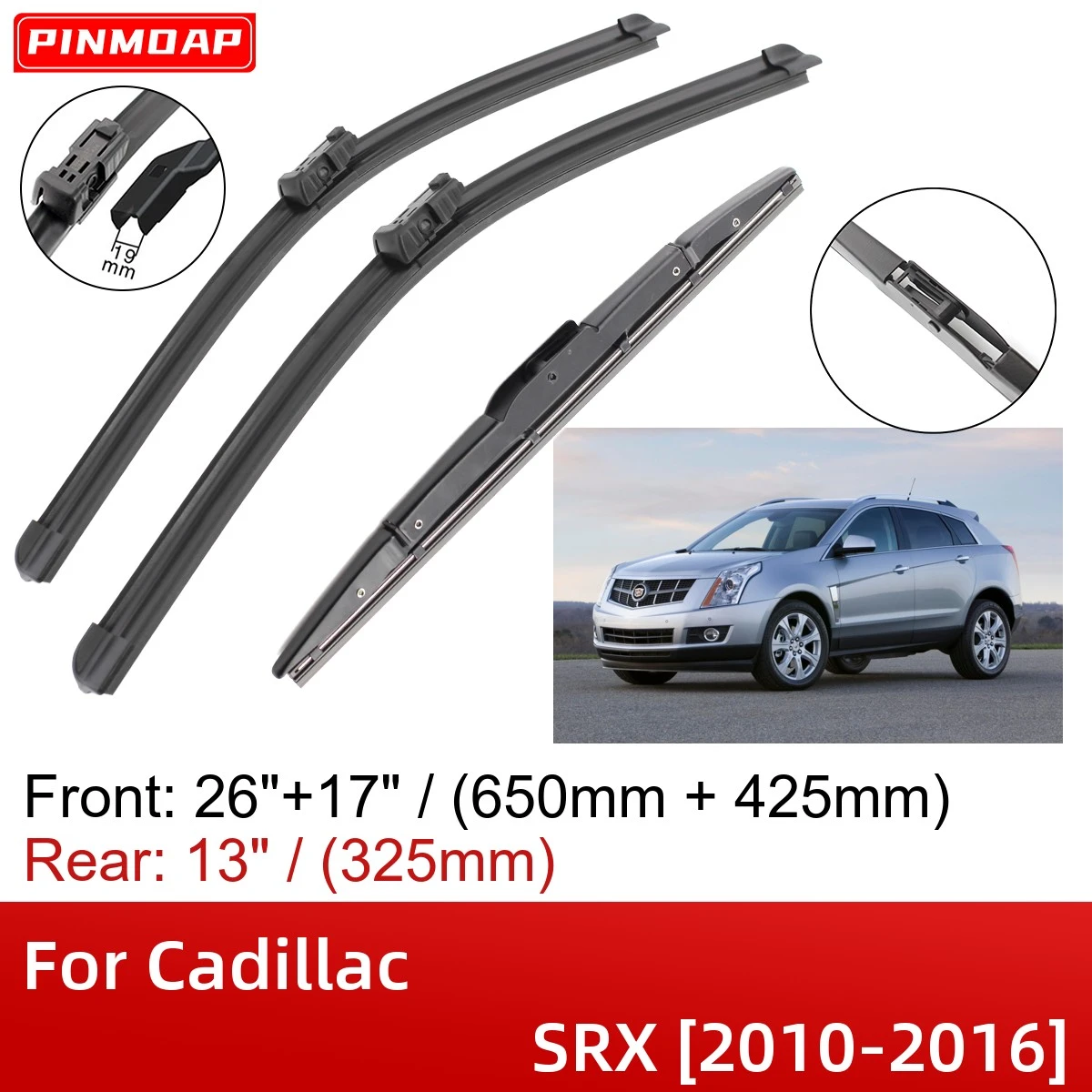 For Cadillac Srx 20102016 26"+17"+13" Front Rear Wiper Blades Brushes