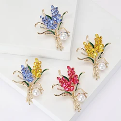 Trendy Rhinestone Wheat Ear Brooches for Women Unisex 4-color Pearl Plant Office Party Brooch Pin New Year Gifts