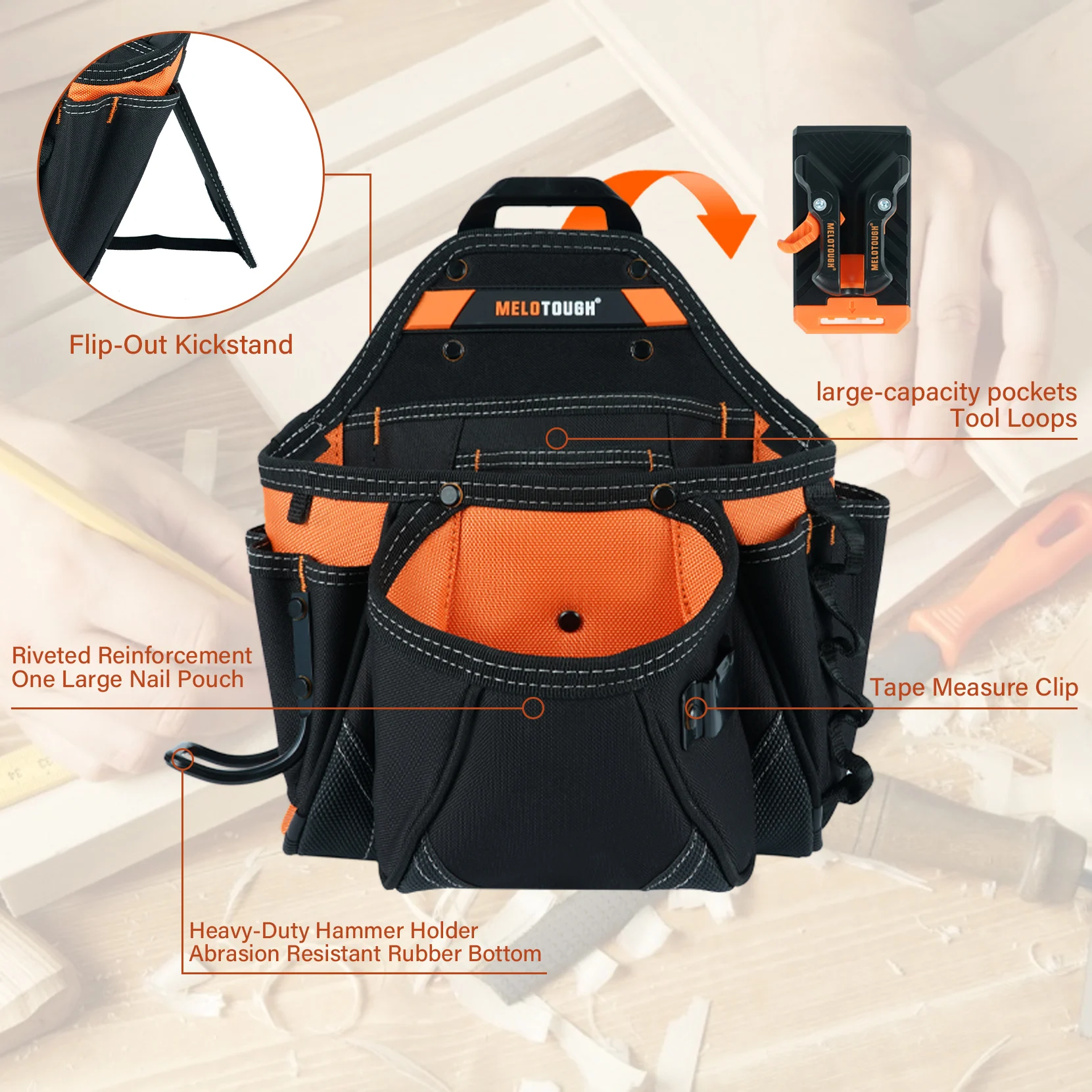 Contractor's Tool Pouch Electrician's Tool Pouch Nail ScrewWork Framer's Tool Belt Pouch with Hammer Ring Clip Utility Organizer 3