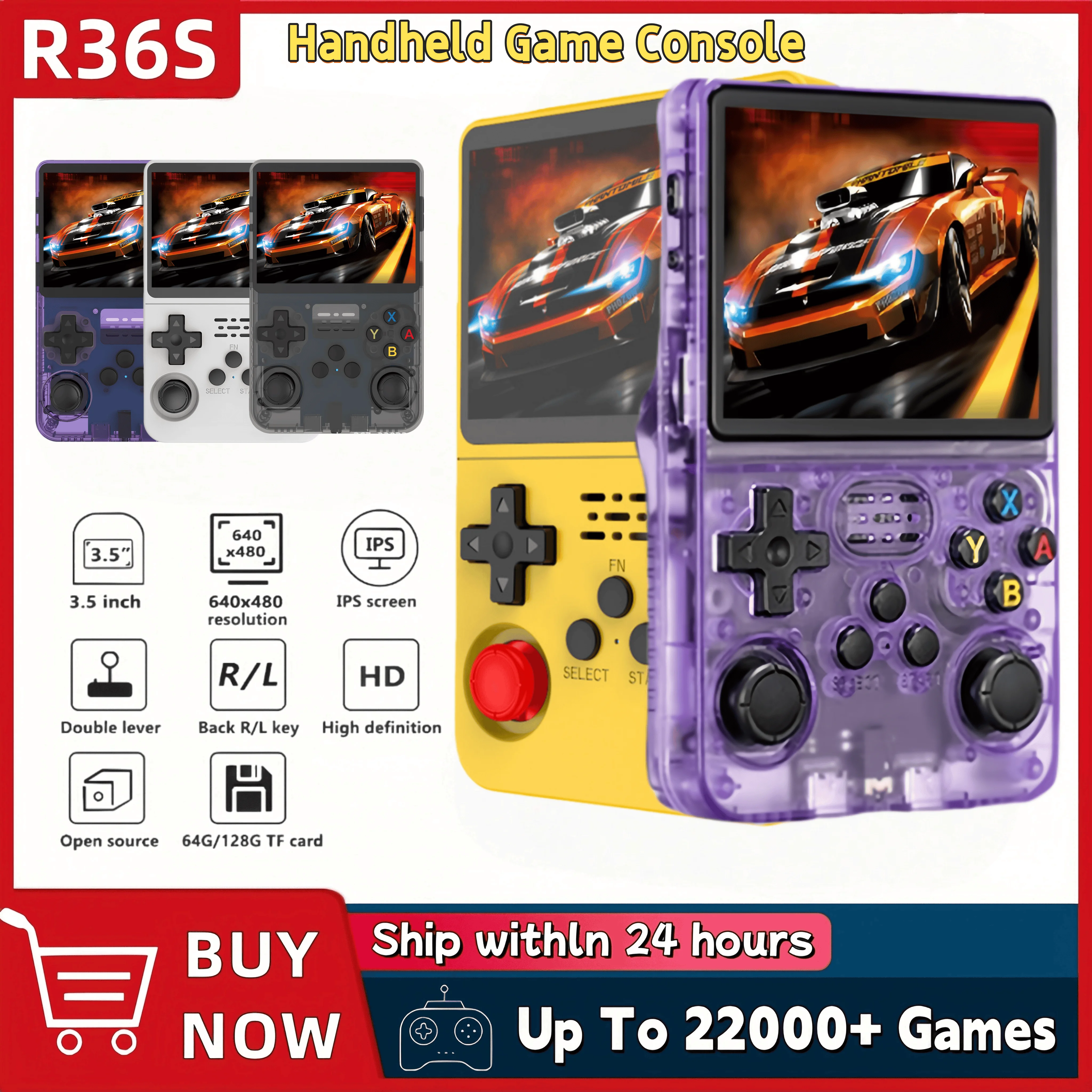 Consola de videojuegos portátil R36S, sistema ARKOS, pantalla IPS de 3,5 pulgadas, reproductor de vídeo portátil clásico de bolsillo, juegos de 128G, regalo para niño