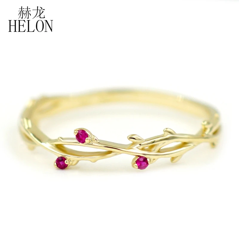 

HELON однотонное 14K 10K желтое золото оригинальное обручальное кольцо с натуральным Рубином для женщин элегантное уникальное Модное изящное ювелирное изделие подарок