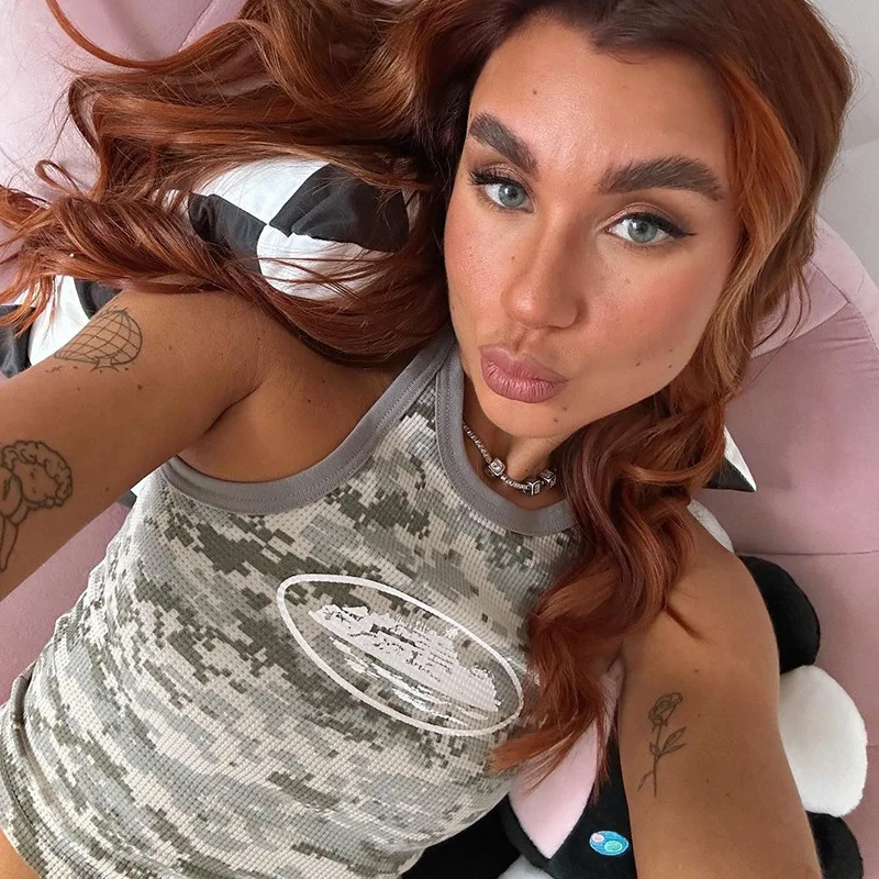 

Y2k Streetwear Fashion Sleeveless Crop Tops Camouflage Print Ribbed Tank Top Woman Tees Summer Clothes 2023 C69-AG10