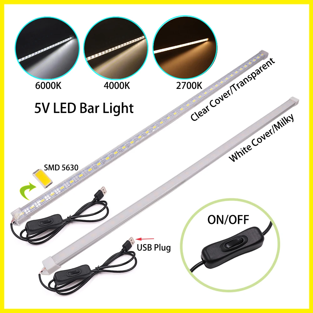 5V LED Bar Light USB Powered Rigid Strip Milky White Cover Hard Bar Light 