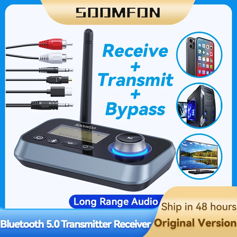 SOOMFON Bluetooth 5.0 Transmitter Receiver TV Wireless Bluetooth Audio Adapter 3.5mm AUX RCA
