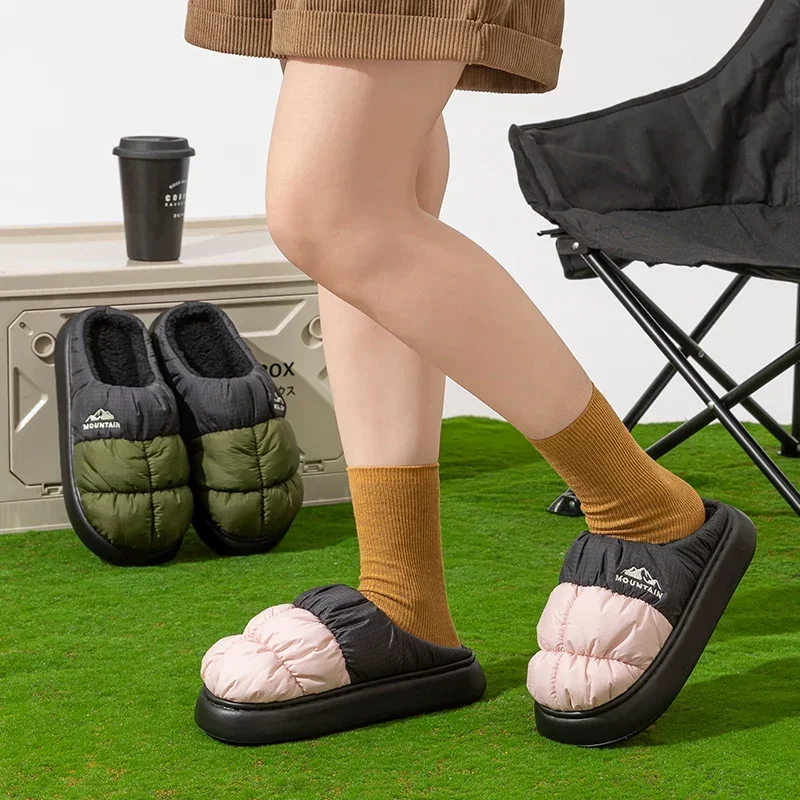 2025 New Waterproof Cotton Slippers Women Autumn Winter Fleece Lining Platform Slides Woman Non Slip Warm Plush Home Shoes