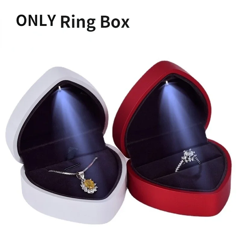 

Heart Square Shaped LED Light Ring Box Velvet Jewelry Display Gift Storage Case Wedding Engagement Proposal Anniversary Boxes