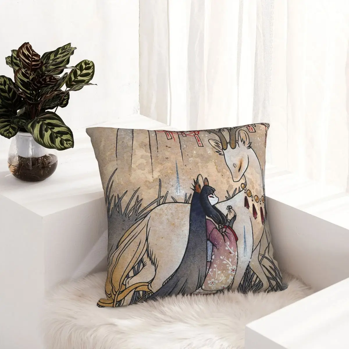 

The Wish-TeaKitsune Fox Yokai pillowcase printed cushion cover sofa waist pillow pillow cover