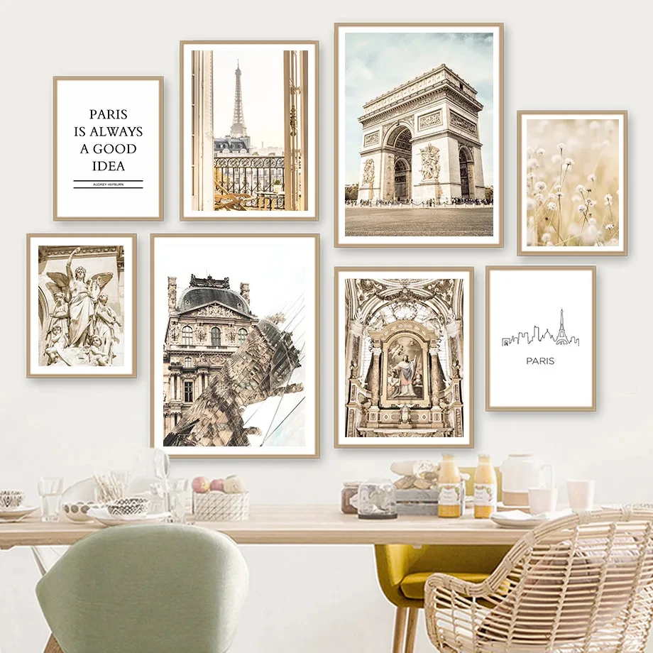 

Paris Tower Church Statue Door Tree Grass Nordic Posters And Prints Wall Art Canvas Painting Pictures For Living Room Decor