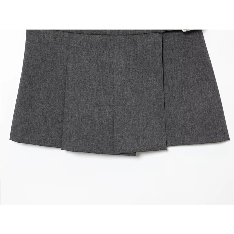 Asymmetry High Waist Mini Skirt Women Fashion Wide Pleated Elegant Skirt Shorts Woman Y2k Streetwear With Belt Casual Skorts ﻿