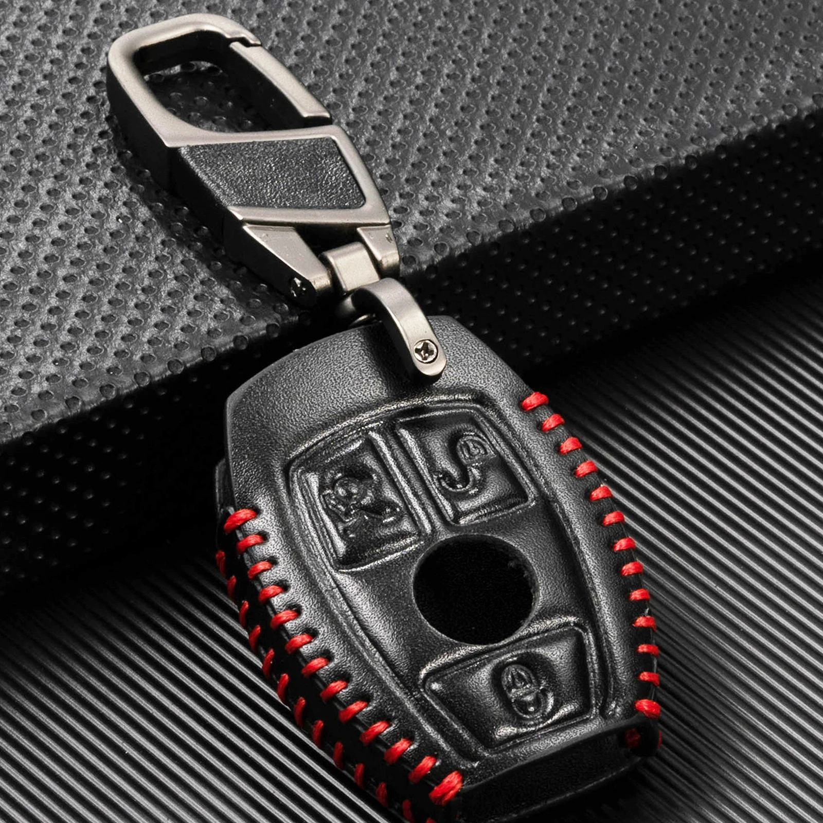Leather Remote Key Fob Ring Case Cover 3 Button For Mercedes Benz