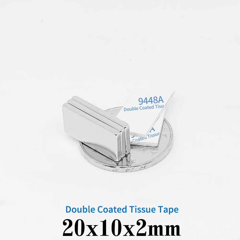 양면 접착 테이프 포함 블록 검색 자석, 강력한 네오디뮴 자석, 3M, 20x10x2mm, 20x10x2mm