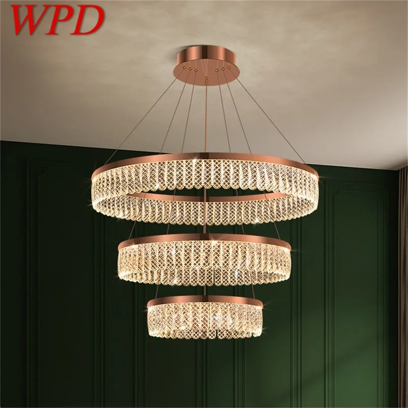 

WPD Postmodern Long Pendant Lamp Round LED Fixtures Decorative Gold Crystal Chandelier For Home Living Room