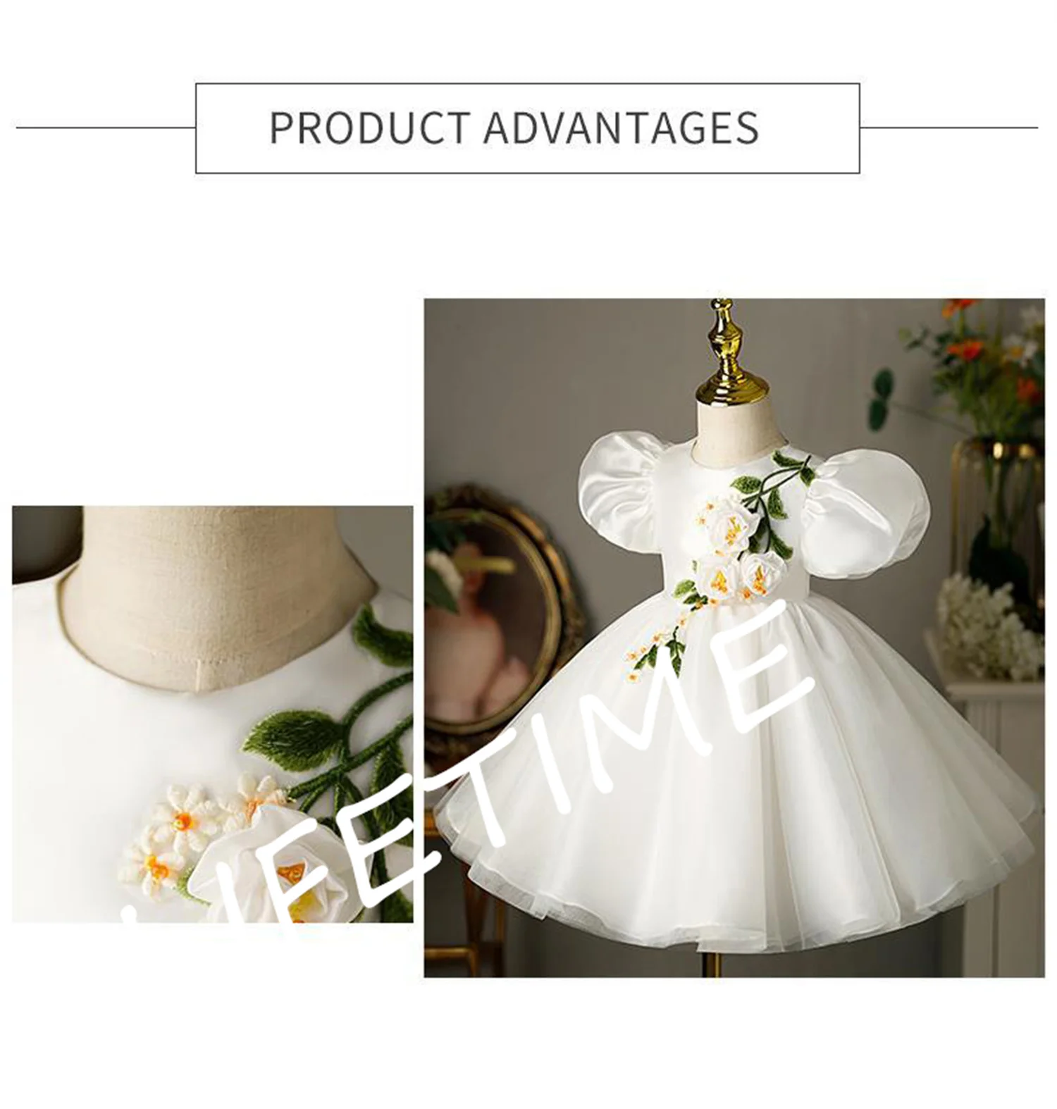 

White Luxury Pageant Gown Puffy Kids Clothing Party Prom Dress Flower Girl Dress Embroidered Flowers Knee Length Show Ball Gown