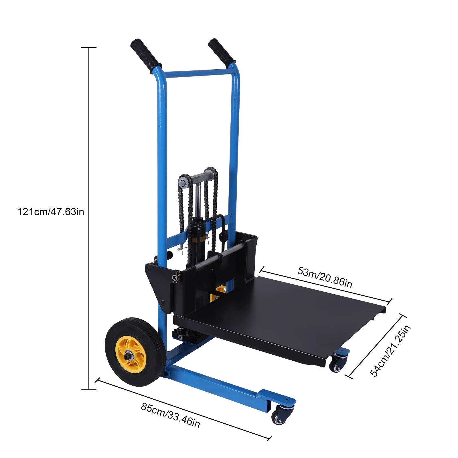 450 Lbs Pallet Stacker Winch Stacker 2 Universal Wheels Manual Forklift Material Stacker for Garage Warehouses and Factories