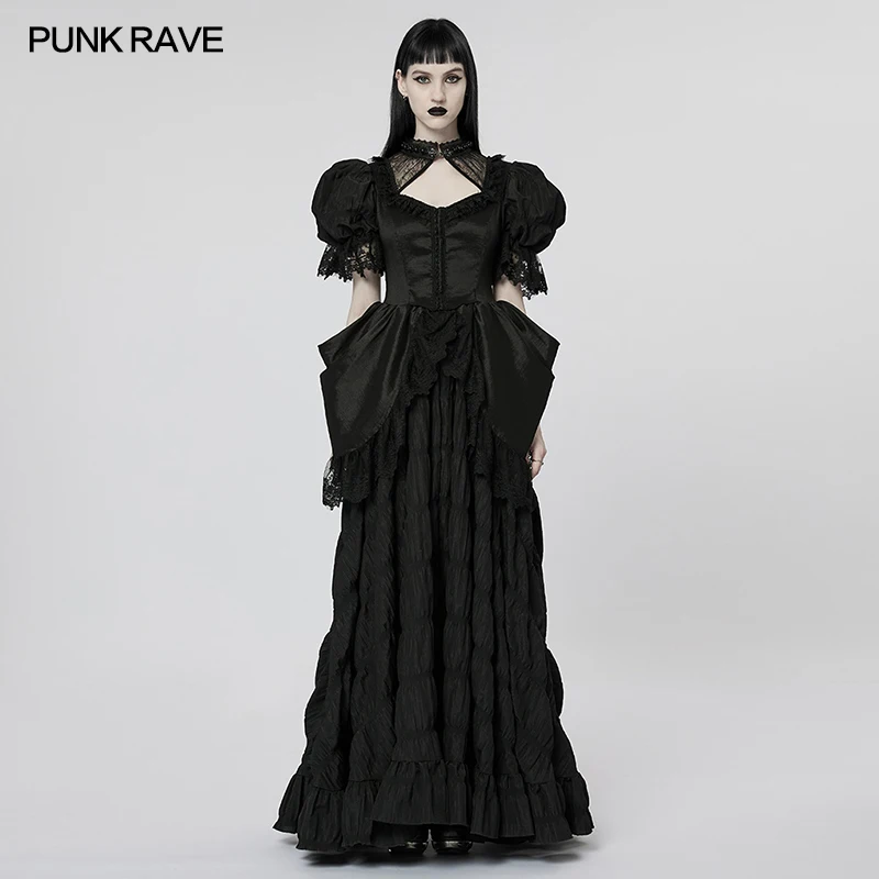

PUNK RAVE Women's Gothic Dress Lace Stand Collar Bubble Sleeves Long Symmetrical 3D GussetsSexy Luxurious Gorgeous Dress