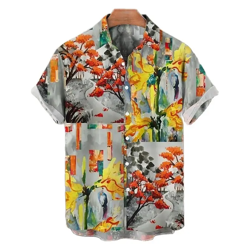 Men's Fashion Shirt, Abstract Short Sleeve 3D Print Shirt, Large 5xl Top, Hawaiian Linen Garment, Fall