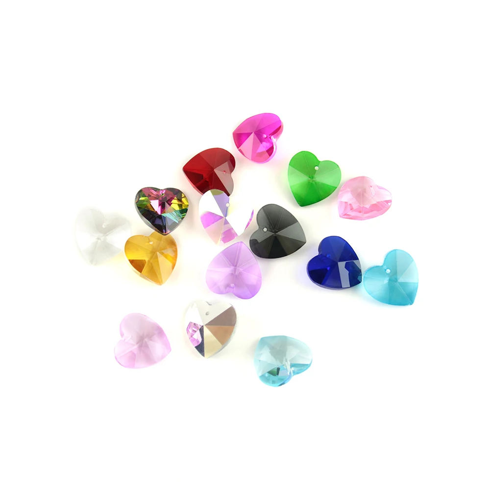 14mm 2000pcs Heart Shape  Glossy Crystal Glass Top Drilled Loose Pendants Beads For Jewelry Making DIY Crafts Findings