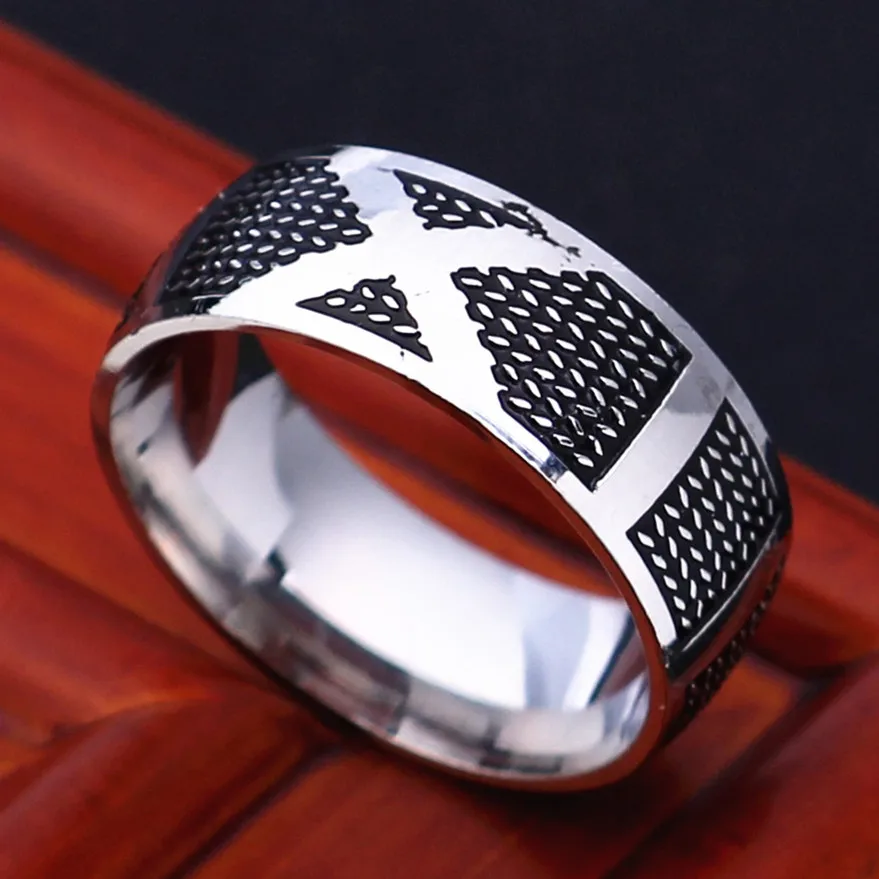 MOREDEAR 8MM Titanium Rings for Men and Women Birthday Gift triangular pattern discredit Ring 