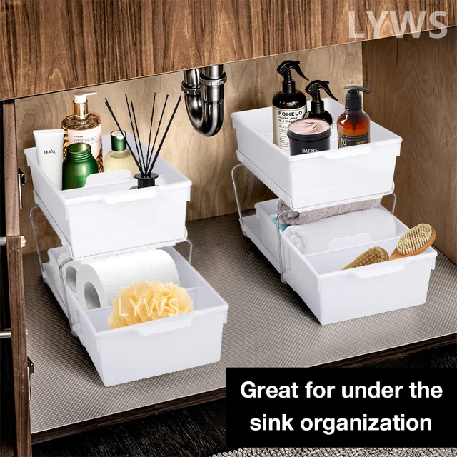 Large Capacity Under Sink Organizer For Bathroom Kitchen 2-Tier Sliding  Cabinet Basket Drawer Bathroom Organizer Makeup Storage - AliExpress