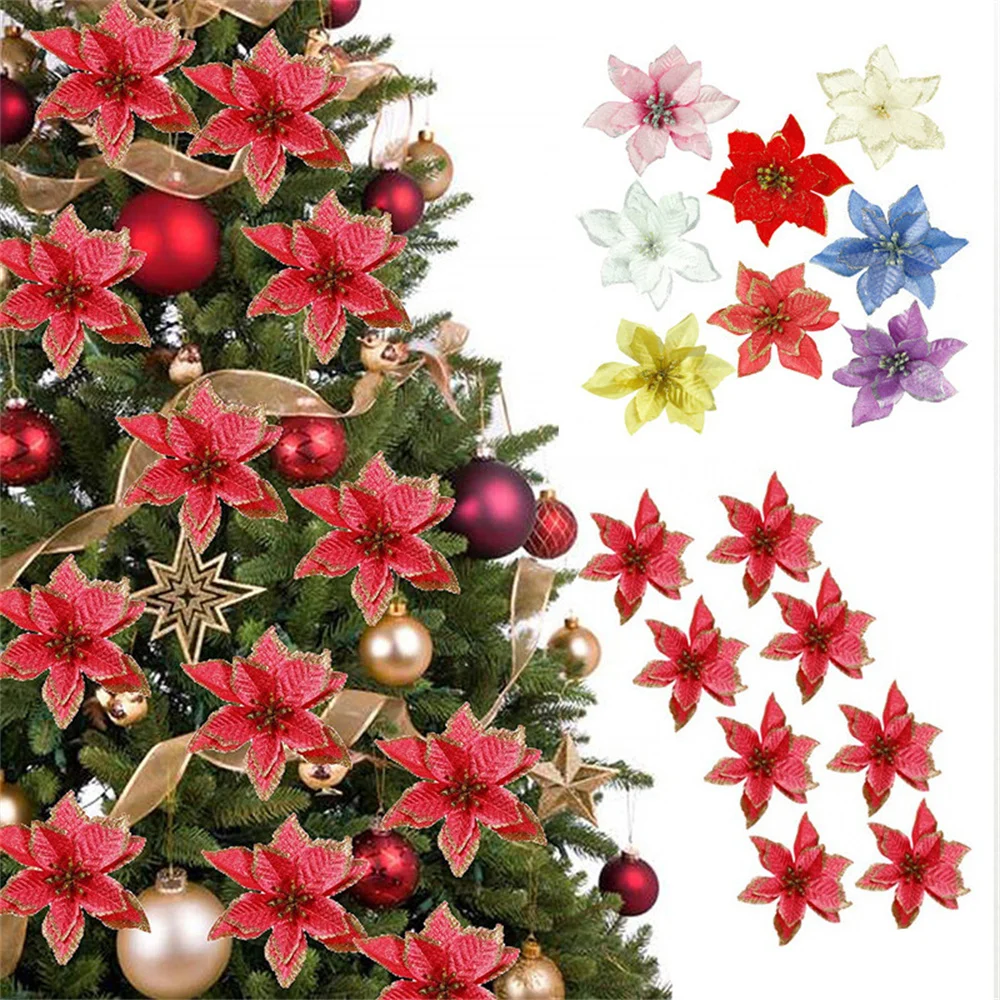 1pcsGlitterArtificialFlowersForChristmasTreeDecoration
