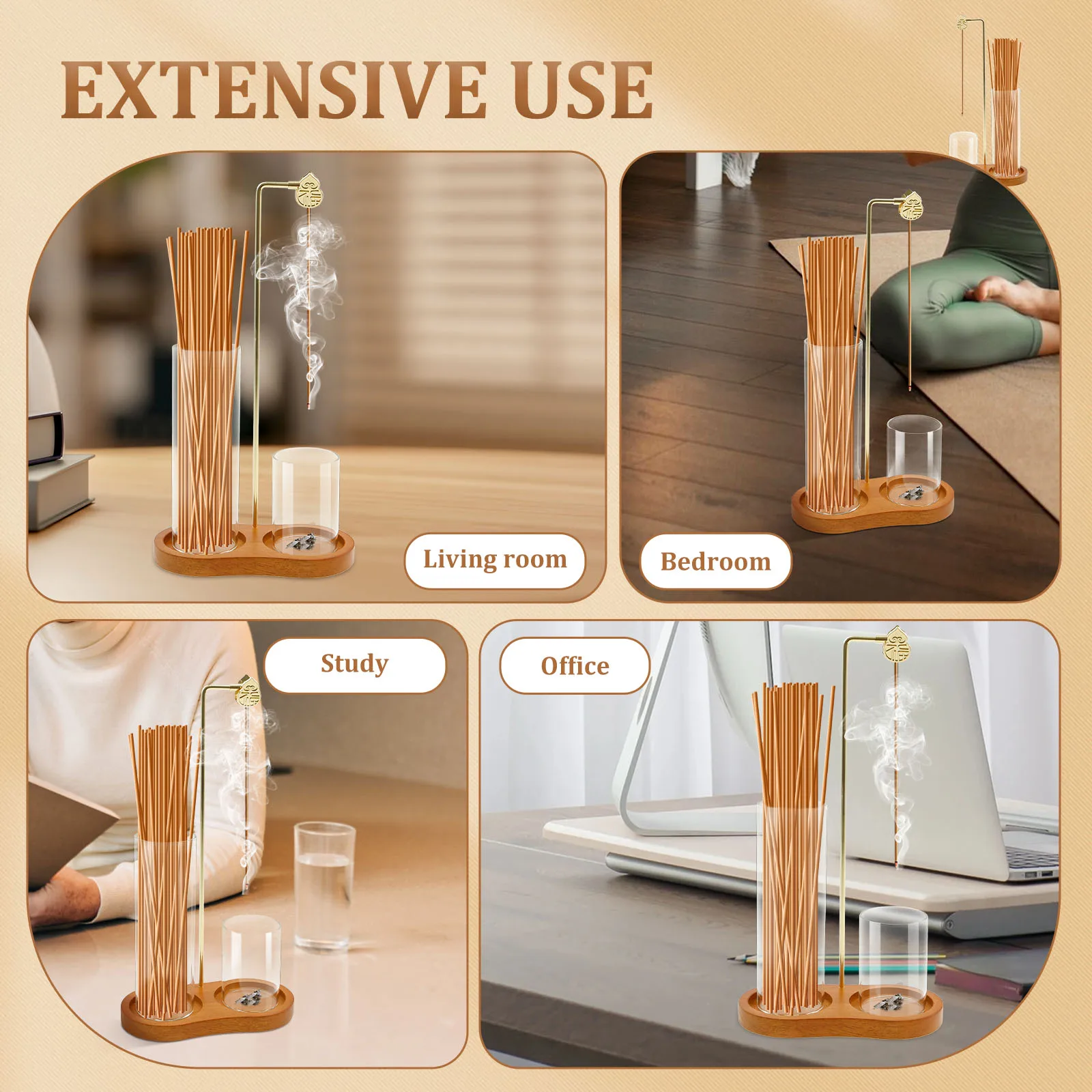 2 In 1 Incense Holder for Sticks Anti-Ash Flying Incense Burne with Glass Ash Catcher and Sticks Organizer for Yoga Home Decor