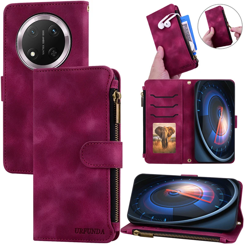 Leather Flip Cover Zipper Wallet Case