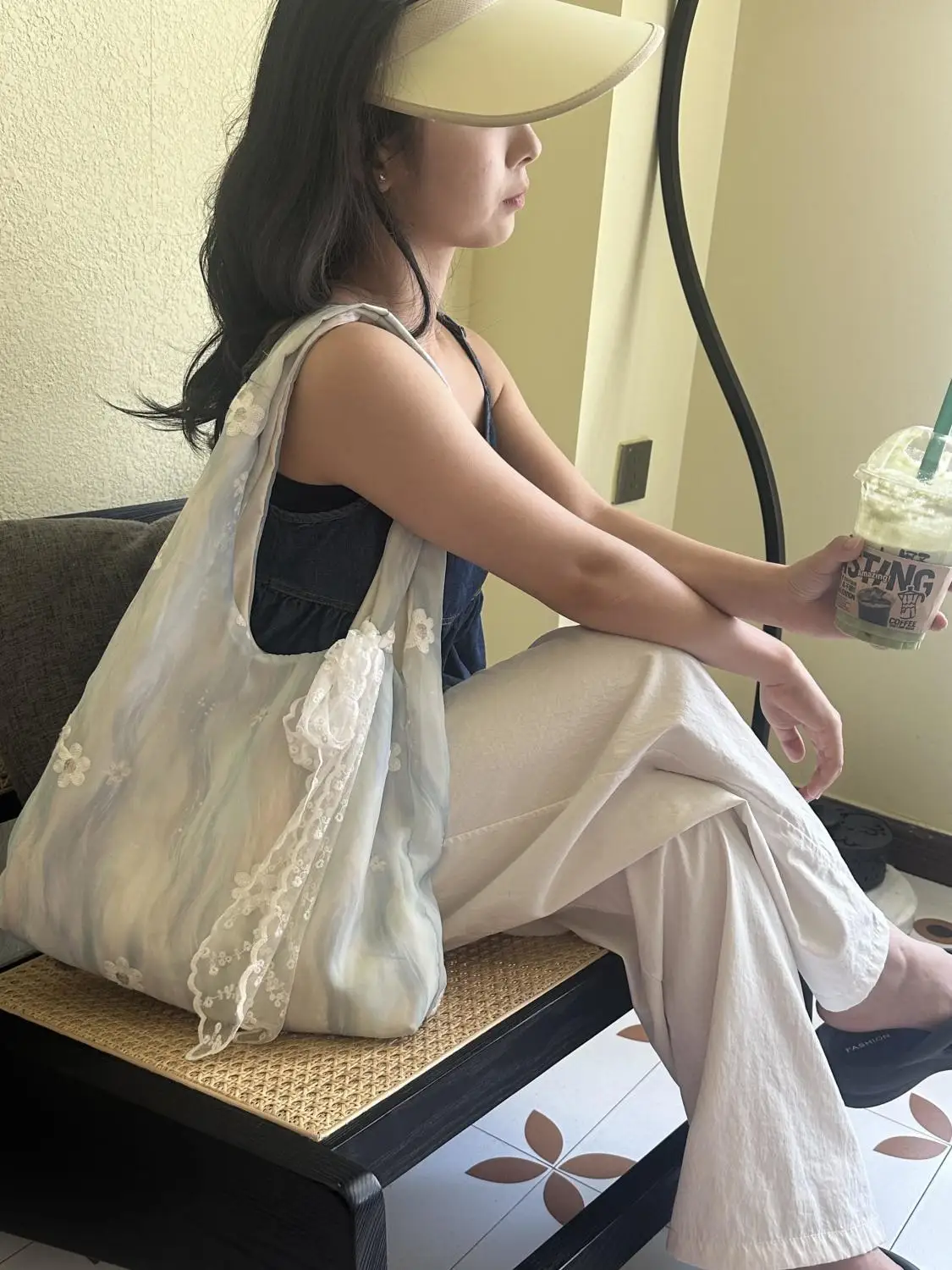 JIAERDI Fairycore Aesthetic Blue Handbag Women Floral Embroidery Lace Shoulder Bags Hot Girls Large Capacity Canvas Tote Bag New