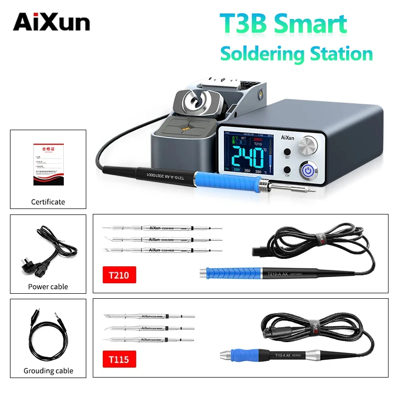 AiXun JCID T3A T3B 200W 납땜 스테이션, 전기 납땜 다리미, T115, T210, T245, T12, 휴대폰 SMD BGA 수리 도구