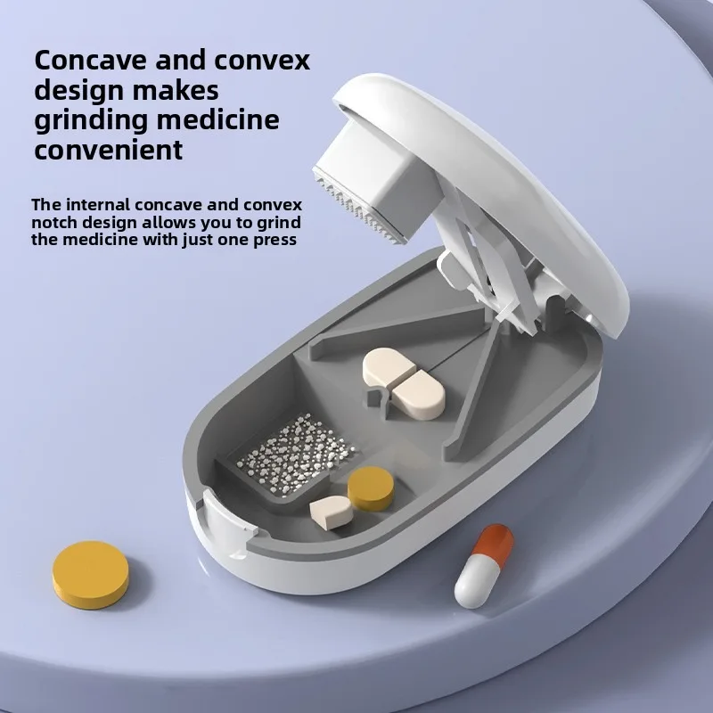 Portable 2 in 1 Pill Cutter and Storage Box Medicine Divider for Half Quarter Tablet Cutting Pill Organization