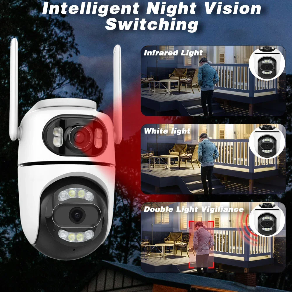 4K 8MP WiFi Camera Outdoor iCSee App Dual Screens Color Night Vision AI Auto Tacking 4MP CCTV Surveillance PTZ IP Camera Audio 6