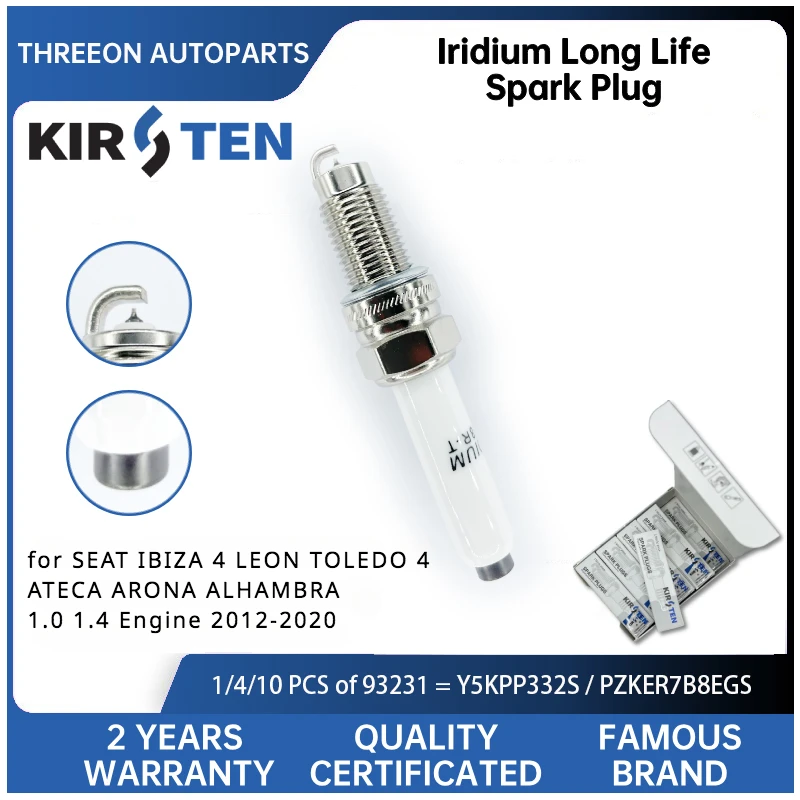 

KIRSTEN Iridium Spark Plug for SEAT IBIZA 4 LEON TOLEDO 4 ATECA ARONA ALHAMBRA 1.0 1.4 2012-2020 Y5KPP332S 04E905601/B 12/B/C/D