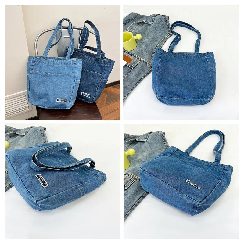 Vintage Denim Women's Bag New Jeans Eco Bag Korean Shopping Canvas Shoulder Bag Messenger Bag Y2K Satchels Student Tote Handbags