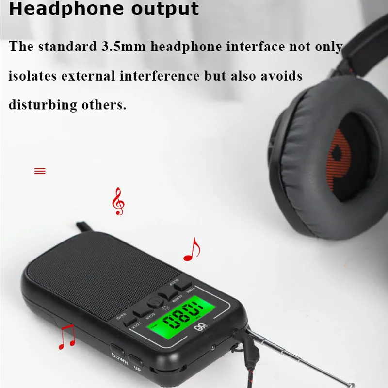Mini Portable Radio Pocket FM/AM/SW DSP Radio Receiver Built-in Speaker with LCD Backlight Display Alarm Clock Support Timed off